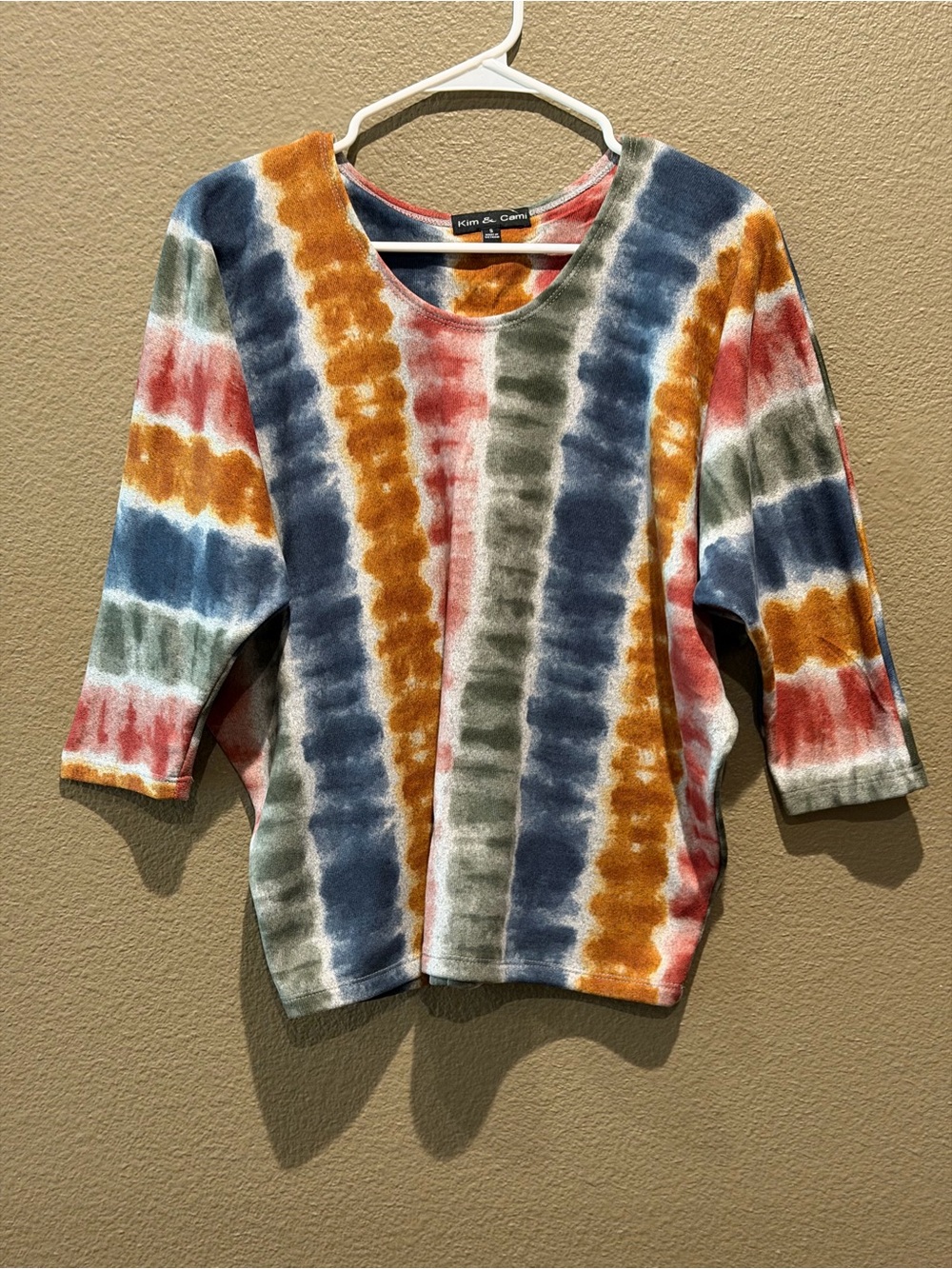 Kim & Cami Multi-Color Tie-Dye Knit Top - Blue, Rust, Green, Pink